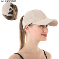 【AZ6】Women's Cross-Mesh Baseball Cap Breathable Quick-Dry Summer Solid Color Sunscreen Hats Ponytail Baseball Cap