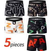 5-Piece Men's Fashion Printing Plus Size 5XL6XL Boyshort Underwear Comfortable For Sports Casual Underwear Elastic Waist Shorts