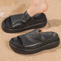 danxuefei 2025 summer new women's sheepskin thick sole platform flats slides sandals open toe casual female holidays beach shoes