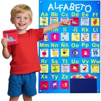 Montessori Learning Felt Board with 26 Letters And 53 Bilingual Learning Cards Educational Toy for English And Spanish