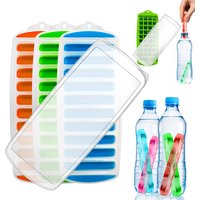 Pop Out Plastic Ice Cube Tray with Lid Reusable Ice Stick Tray Mold for Water and Sport Bottles