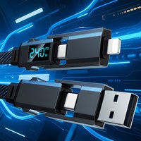 Digital Display 4 In 1 PD 240W USB Type C Data Cable Fast Charging For iPhone 15 Samsung Xiaomi Redmi OPPO Phone Charger