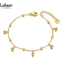 Lokaer Bohemia Titanium Stainless Steel Beads Chain Charm Bracelets For Women Trendy 14K Gold Plated CZ Crystal Jewelry B21090