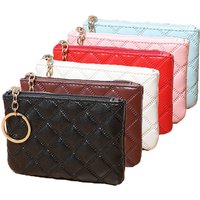 Black PU Mini Coin Wallet Classic Diamond-checkered Zipper Key Bag Money Pocket Purse Women Small Card Holder Coin Purse 6 Color