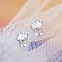 Real 925 Sterling Silver Shell Clouds Zircon Raindrop Stud Earrings For Women Classic Fine Jewelry Exquisite Accessories
