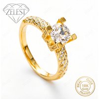 925 Sterling Silver 18K Gold Plated Exquisite Round Zirconia Ring Women's Ring Fashion Wedding Party Jewelry