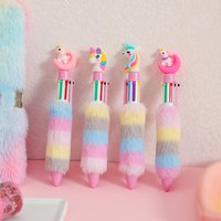 Children's Unicorn Plush Gel Pen Set 6 Colors Rainbow Ball-point Pens Cartoon Girl Handwriting Tools for Students