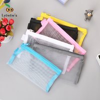 1 Piece Lytwtw's Creative Mesh Transparent Cute Square/Oval Portable Pen Pencil Pouch Bag School Office Supplies Stationery Case