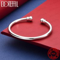 925 Sterling Silver Double Bead Smooth Open Bangle for Women Wedding Party Jewelry Accessories image 3