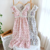 Summer Sleeveless Nightgown Night Dress Women Sleepwear Pure Cotton Pajamas Dress Womens Nightwear V-Neck Home Wear Dress