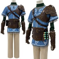 HOLOUN Link Game Cosplay Costume Wig Top Pants Faux Leather Accessories Halloween Christmas Convention Gift