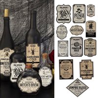 12/24pcs Halloween Retro Witch Graffiti Potion Stickers Wine Bottle Drink Labels Sticker Happy Halloween Party Horror Decoration