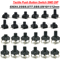 20PCS 6X6 PCB Tactile Mini Push Button Switch SMD DIP 4pin Micro Switch 6*6*4.3/5/6/7/8 Mm 6x6*4.3mm 5mm 6mm 7mm 8mm Waterproof