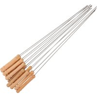 12Pcs Bbq Skewers Stainless Steel with Ergonomic Wooden Handle Portable Lightweight for Outdoor Grilling Meat Vegetables Fish