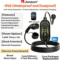 Junsun Typ 2 App-gesteuertes tragbares EV-Ladegerät 6 8 10 13 16 20 24 32A Einstellbarer Strom IP65 Wasserdicht 3 6KW 7KW Kompatibel mit geplanter Ladefunktion Touch-Button-Bedienfeld 2 Jahre Garantie