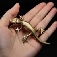 Handmade Bronze Retro Gecko Lizard Chameleon Solid Copper Figure Model Gift Home/Office Desk Decoration EDC Toy Gadget