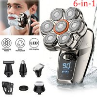 6-in-1 Elektrischer Kopfrasierer für Glatzköpfige Männer, Wasserdicht, 7 Schwimmende Klingen, Haarschneider, USB-Aufladung, LED-Display, Bartschneider, Bestes Geschenk