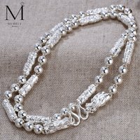 Real 999 Pure Fine Silver Necklace Women Man's Dragon Head Long Bead 4mm/5mm/6mm/7mm/8mm Beaded Chain Link Many Size Can Choose