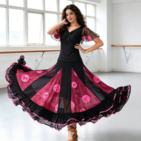 Elegant Flamenco Dance Set - 360° Full Circle Short Sleeve Top & Long Swing Rave Party Skirt Women Performance Costume