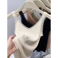 Women Summer Fashion Thin Knitted Undershirt Sleeveless Pullover Corset Top Half High Neck Comfortable Breathable Lace Tank Top
