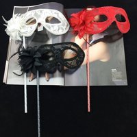 Venice Princess Masquerade Mask Handheld Side Flower Translucent Feather Lily Mask Lace Mask Party Performance Carnival Cosplay