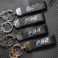 For F34 F36 F32 G30 Tricolor Logo Emblem Car Carbon Fiber Leather Zinc Alloy Keychain Microfiber Key Chain Gift Accessories