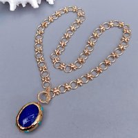 YYGEM Gold Plated Chain Simple Necklaces Blue Jade Turquoise Pendant Necklace