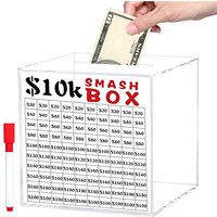 AB34-For Adults For Money Saving 10K Smash Box Unbreakable Clear Acrylic Saver Piggy Bank 10000 For Money Saving Challenge Box