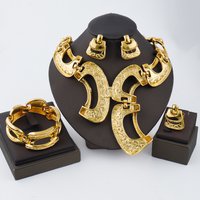 New Exaggerate Jewelry Set Dubai Gold Color Big Necklace Earrings Bracelet Ring Sets Bridal 24k Gold Plated Jewellery Gifts