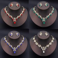 3PC Cross Mirror European and American Exaggerated Banquet Gemstone Necklace Earnail Set for Women's High End Retro Jewelry