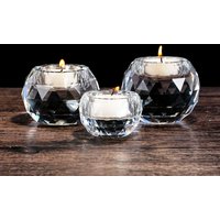 Crystal Diamond Tealight Candle Holder for Wedding Party, Clear Glass Tea Light Candles Holder for Home Room Desk Decor