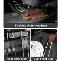 Dual Hook Car Seat Back Organizer Hooks, Easy Installation, Multi-Functional for Bags & Accessories, Artificial Leather, Portabl
