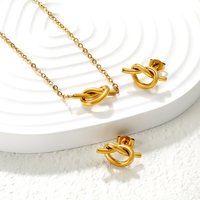 316L Simple Retro Daily Stainless Steel Knot Stud Earrings Necklace Jewelry Set for Women Fashionable Elegant Party Jewelry Gift