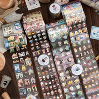 Small Daily Synthetic Paper Tape Coffee Building Pattern Hand Account Creation DIY Scrapbook Photo Frame Decoration Sticker