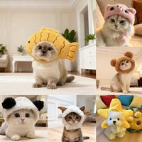 Funny Cat Cap Bear Plush Pet Head Cover Cute Cat Small Dog Winter Warm Headwear Head Cover Cross Dressing Hat Cosplay Costume