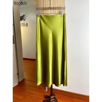 2024 spring Luxury Satin Midi Long Women's Skirt Elastic Waist Solid Color Split Skirt Casual Elegant Women Party A-Line Skirts