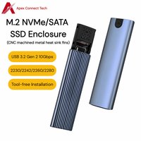 M2 SSD Case M.2 NVMe SATA 10Gbps SSD Enclosure 4TB Dual Protocol USB 3.2 Gen 2 Type C Aluminum External Hard Drive Enclosure