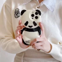 3D Cute Cartoon Panda Case For iPhone 16 15 14 11 12 13 Pro Max X Xs Max Xr Soft Silicone Shockroof Phone Cover For iPhone 16Pro