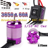 YSIDO RC Brushless Motor 3650 & 60A ESC Supa Combo Set 2-7S 3.175mm Shaft For 1/10 Wltoys Tamiya HSP RC Buggy Off-Road Truck Car