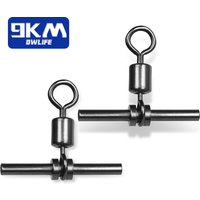 9KM 15-30Pcs 3 Way Swivels with Crimp Sleeve, T-Shape Rolling Swivel Connector for Saltwater Fishing Terminal Tackle