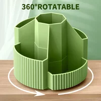 Rotating Pen Holder 5 Grid Compartment PP Cosmetic Organizer Multi Cell Desktop Pen Storage Container for Vanity Desk Stationery