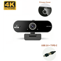 JETO 4K UHD Webcam 8MP Auto Focus Dual AI Noise Cancelling Mics Type C Adapter Streaming Conference Camera PC Laptop Desktop