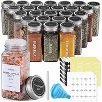 Spice Jars with Labels Glass Spice Jars with Shaker Lids, Collapsible Funnel 4oz Seasoning Containers Bottles
