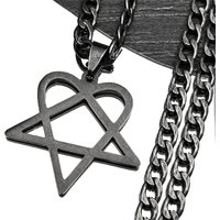 Goth Heartagram Star Pendant Necklace for Women Men Stainless Steel Gun Black Rock Music Band HIM Fans Hip Hop Chain Jewelry