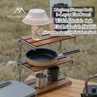 MOUNTAINHIKER Three-tier Oak$Shabili Rack Outdoor Camping Rack Portable Easy To Carry Foldable Picnic Camping BBQ Folding Table