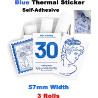 3 rouleaux de papier thermique collant bleu sur blanc, 57mm, pour journal, photo, texte, notes d'étude, impression de liste de mémo de Noël