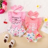 Vêtements pour nouveau-né fille de 0 à 18 mois, barboteuse sans manches imprimée, haut + short à fleurs + bandeau, jolie tenue d'été 3 pièces