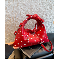 Women'S Versatile Bag Retro Leather Shoulder Bag Bow Tie Crossbody Bag Niche Polka Dot Handbag For Everyday Casual Gatherings