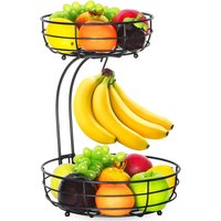 LMETJMA 2-Tier Countertop Fruit Basket Bowl with Banana Hanger Kitchen Metal Wire Fruits Stand Holder Storage Organizer JT312