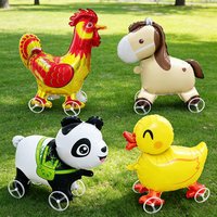1pc Cartoon Animal Foil Balloons Yellow Duck Stand Walking Balloon with Wheel Birthday Wedding Party Decoration Gifts